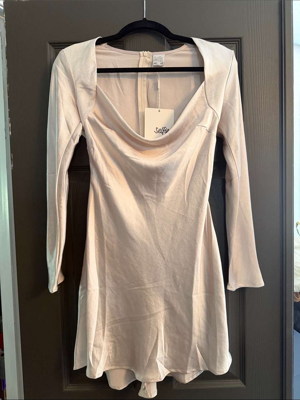 Champagne Cowl Neck Long Sleeve Dress